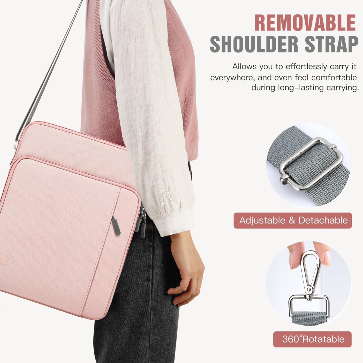 13.3-14 Inch Laptop Sleeve Carrying Bag with Pockets for Macbook Neo 13", Macbook Air 13.6", Mac Pro 14", HP Dell ASUS Lenovo, Computer Sleeve Bag with Shoulder Strap, Pink
