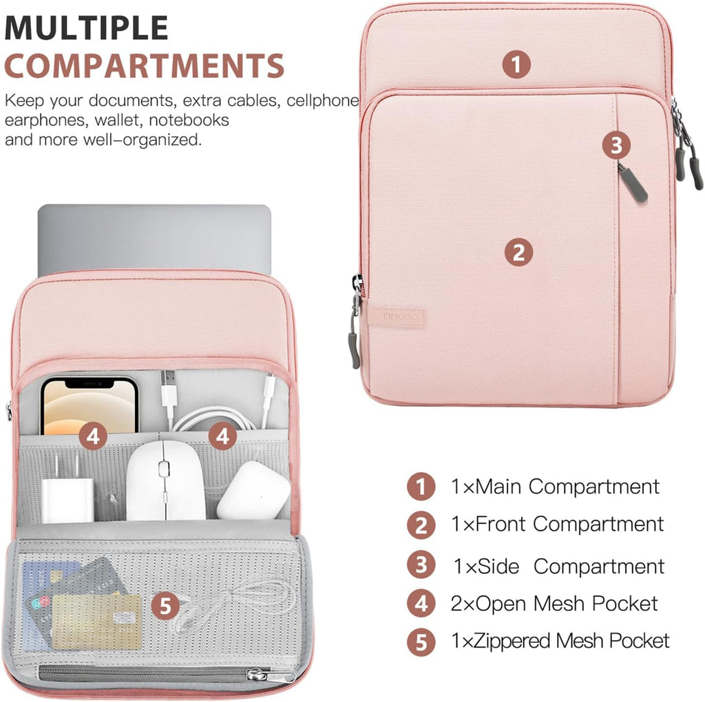 13.3-14 Inch Laptop Sleeve Carrying Bag with Pockets for Macbook Neo 13", Macbook Air 13.6", Mac Pro 14", HP Dell ASUS Lenovo, Computer Sleeve Bag with Shoulder Strap, Pink