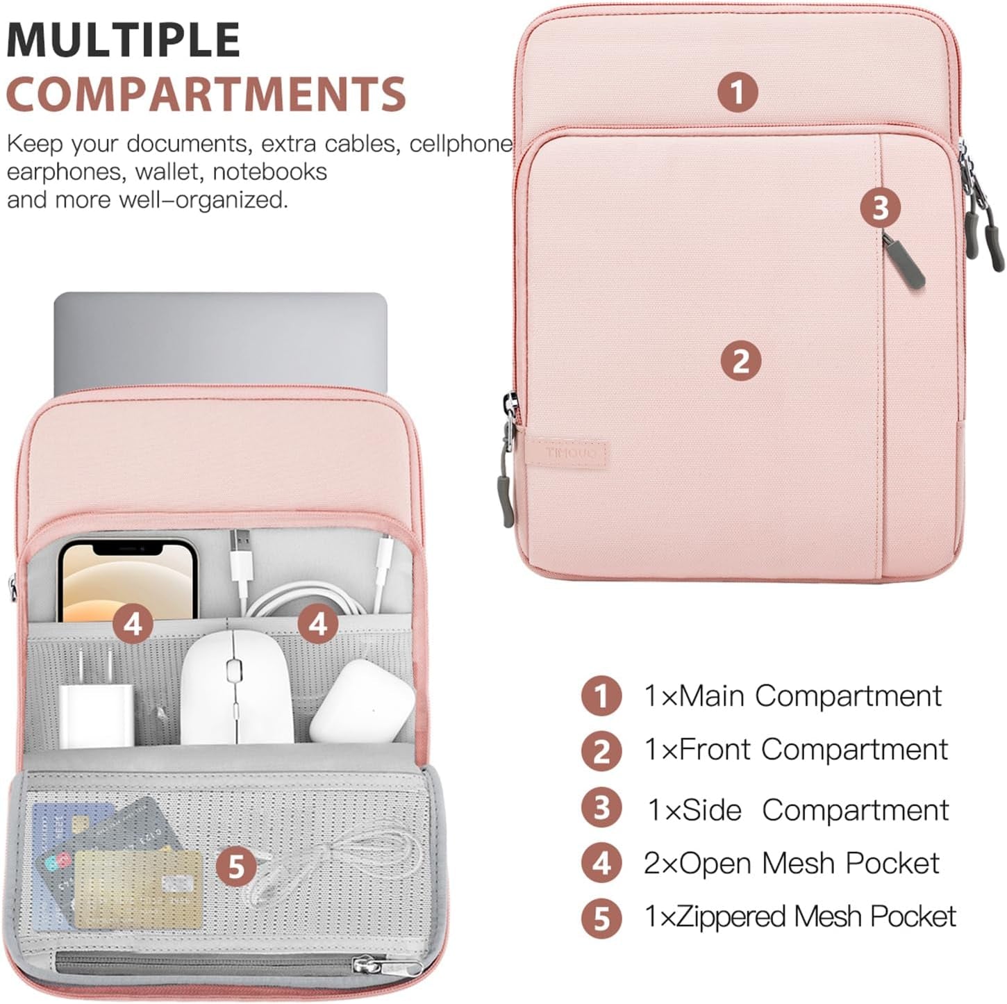 13.3-14 Inch Laptop Sleeve Carrying Bag with Pockets for Macbook Neo 13", Macbook Air 13.6", Mac Pro 14", HP Dell ASUS Lenovo, Computer Sleeve Bag with Shoulder Strap, Pink